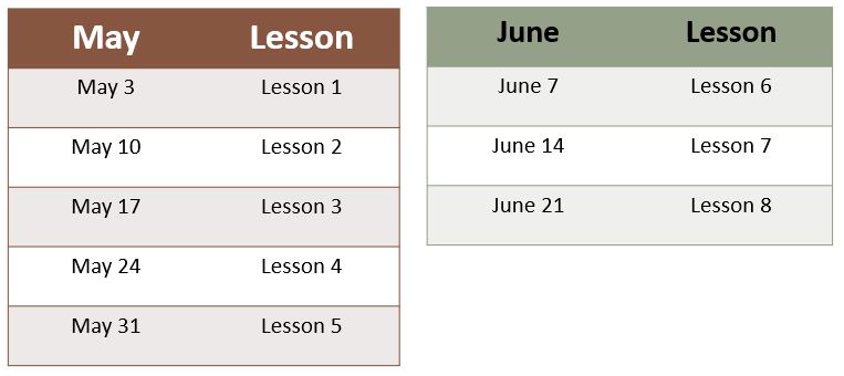 Basic Spanish lessons schedule for May to June 2022